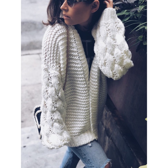 Last 1✨Presley Cream Knit Puff Sleeve Cardigan - Picture 2 of 7